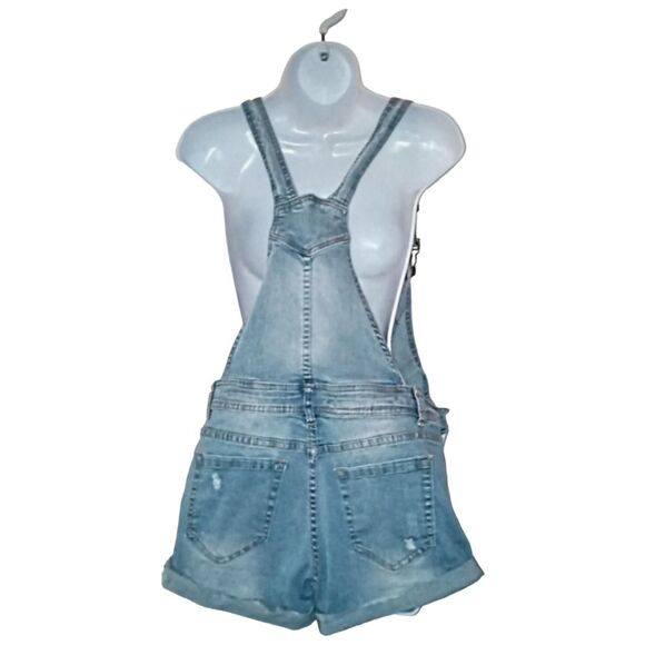 Women's Size 9 Blue Dungarees-overalls Shortalls Cuffed Distressed - Picture 2 of 3